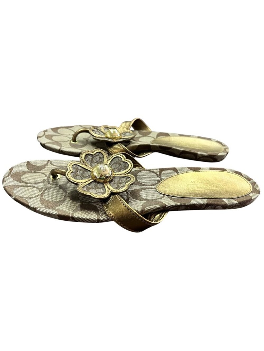 Coach Women's Signature Print Gold Floral Thong Sandals Size 8.5